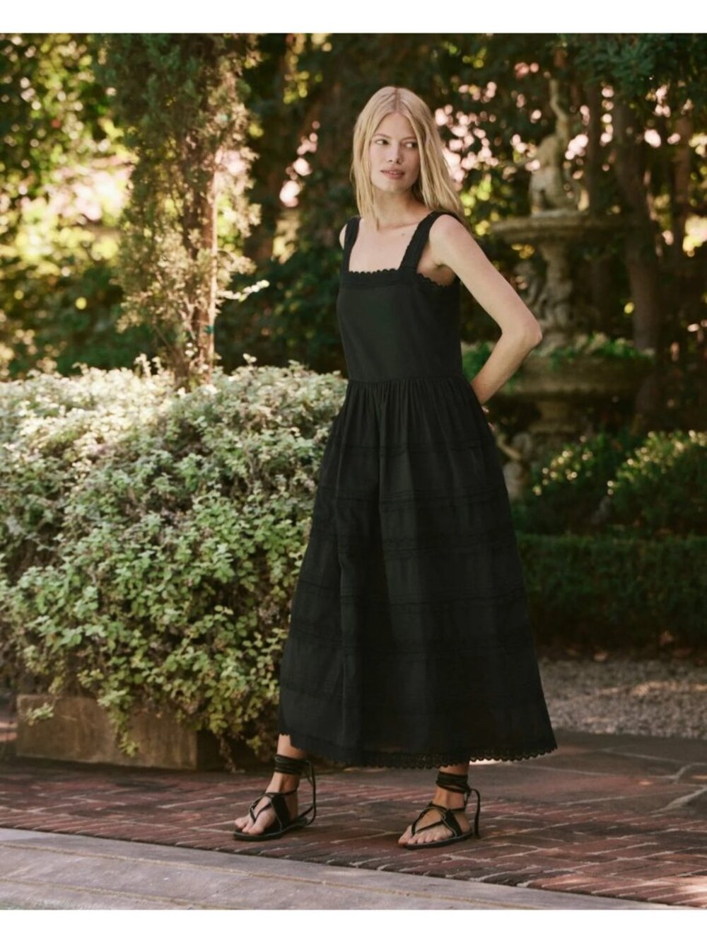 The Great. Great Reverie Dress tiered maxi black with slip Size 0